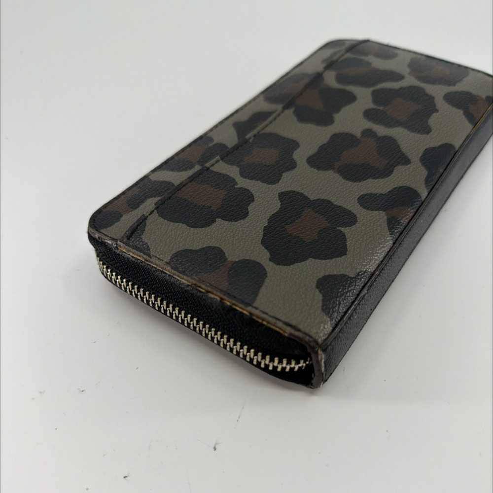 Coach Zip Around Grey Leopard Print Coated Canvas Wallet - Picture 5 of 8